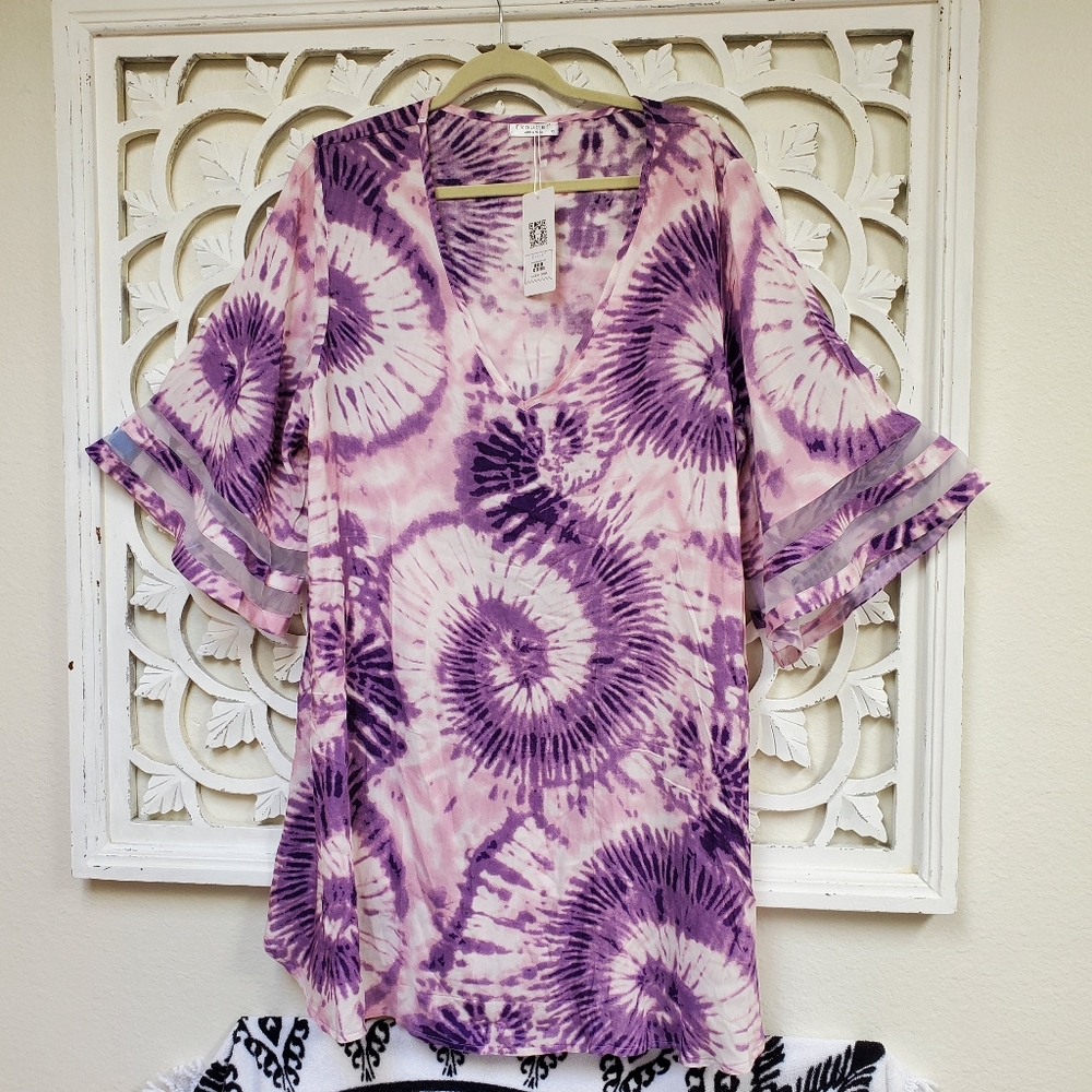 Ekouaer Tie Dye Purple and White Swimsuit Cover-up or Top XL